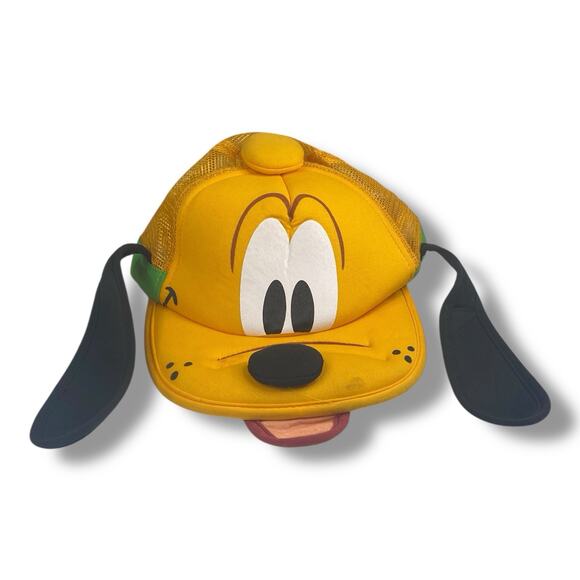 Disney Parks Hat Cap Pluto Dog Adult Snapback Yellow Baseball Trucker Mesh - Picture 1 of 4
